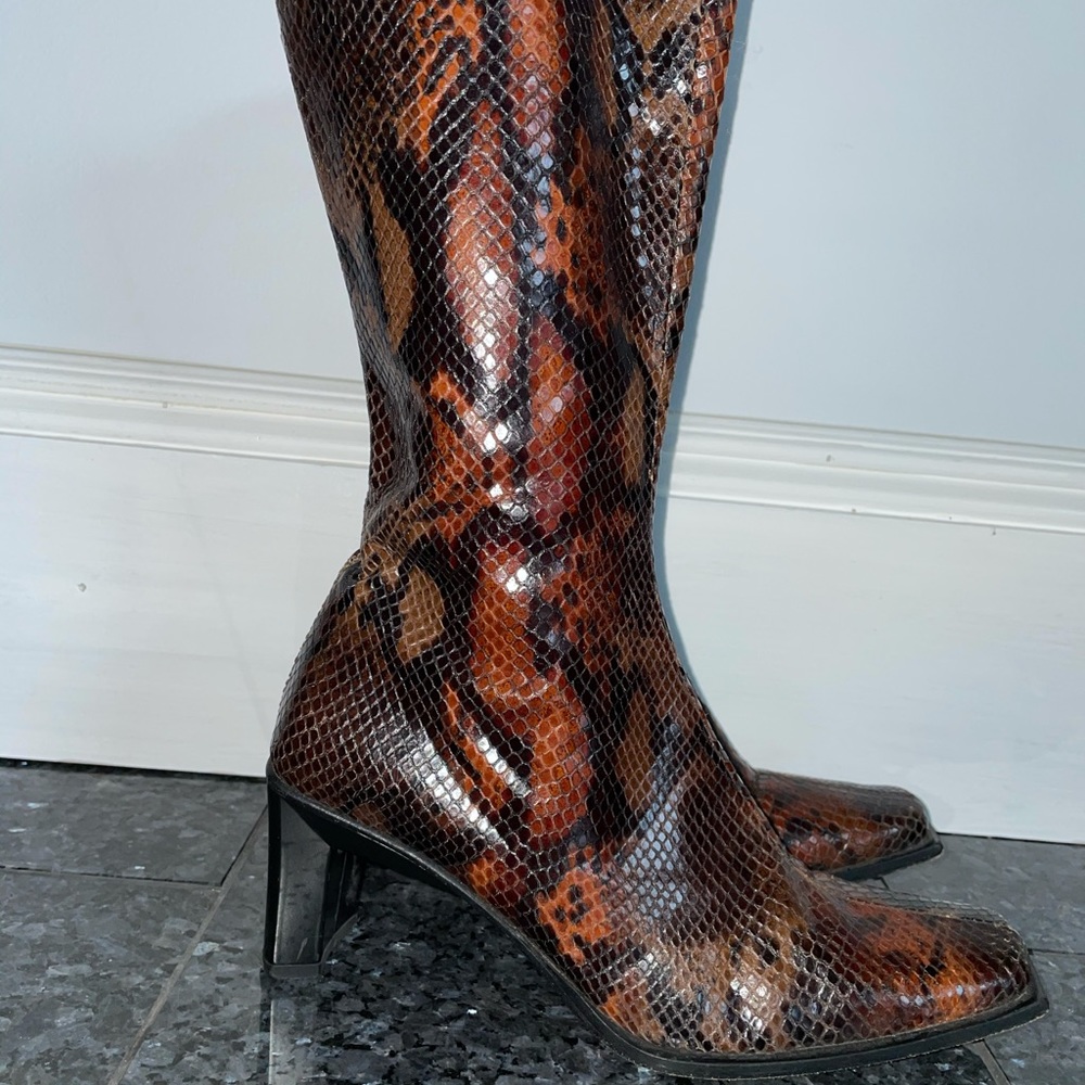 Cordani Snakeskin Leather Brown Mid Calf Boot Size 6 EU 36 Made In Italy - Picture 3 of 17